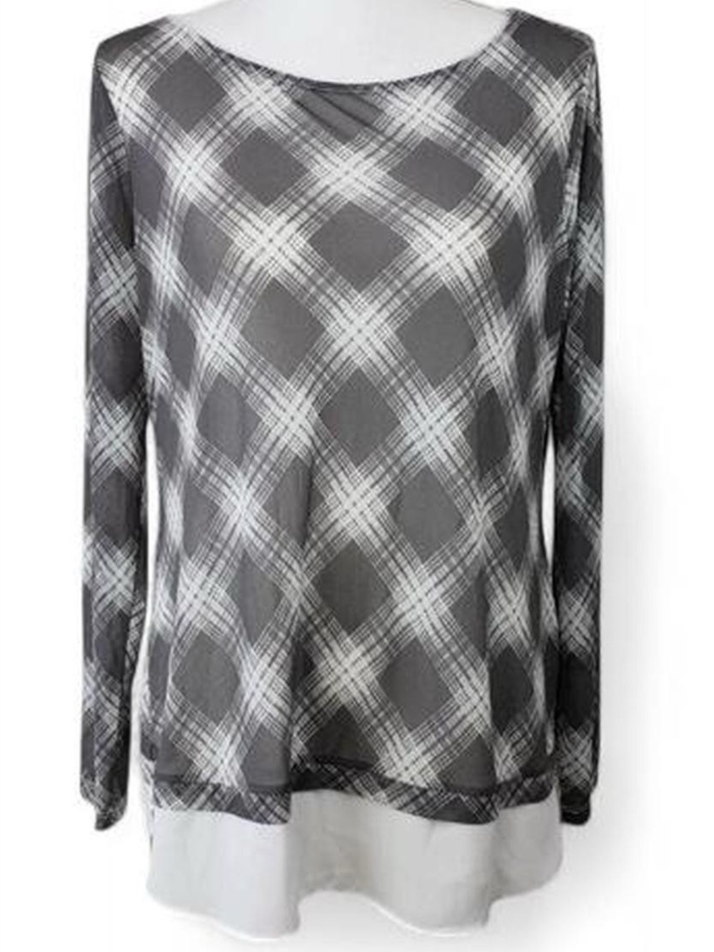 The Limited Sheer Plaid Layered Long Sleeve Top - Medium - Grey - 90s Y2K Grunge